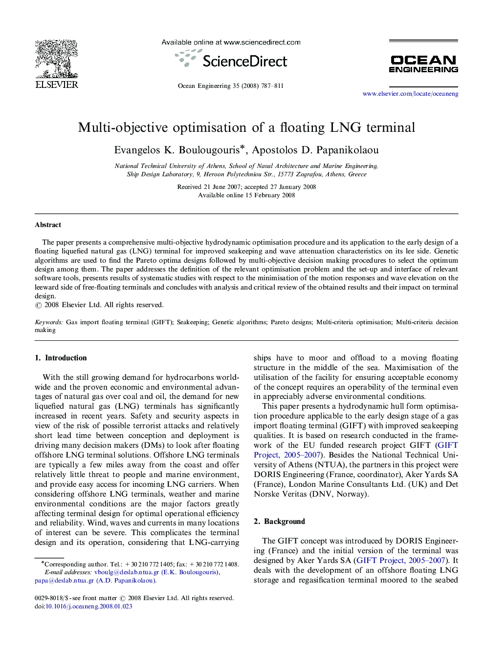 Multi-objective optimisation of a floating LNG terminal