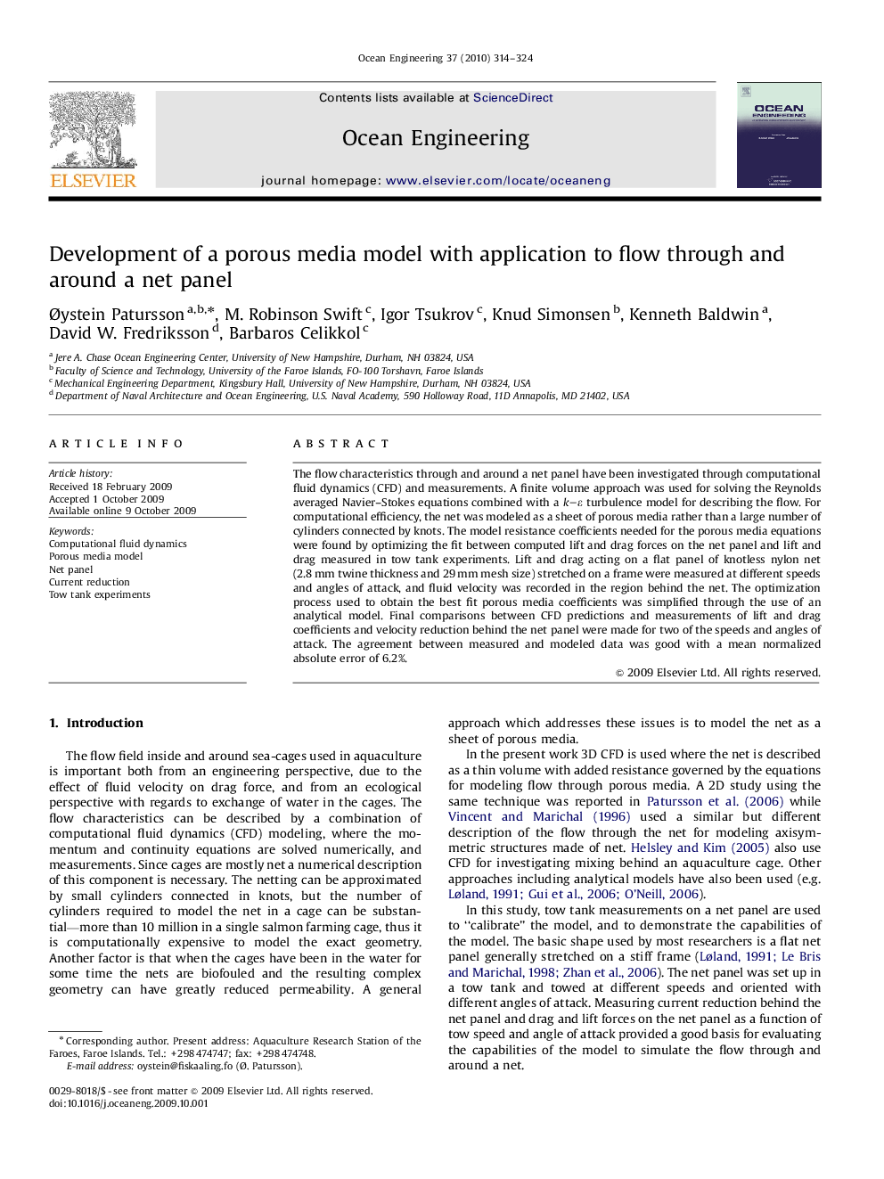 Development of a porous media model with application to flow through and around a net panel