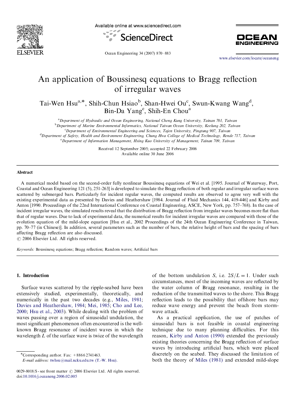 An application of Boussinesq equations to Bragg reflection of irregular waves