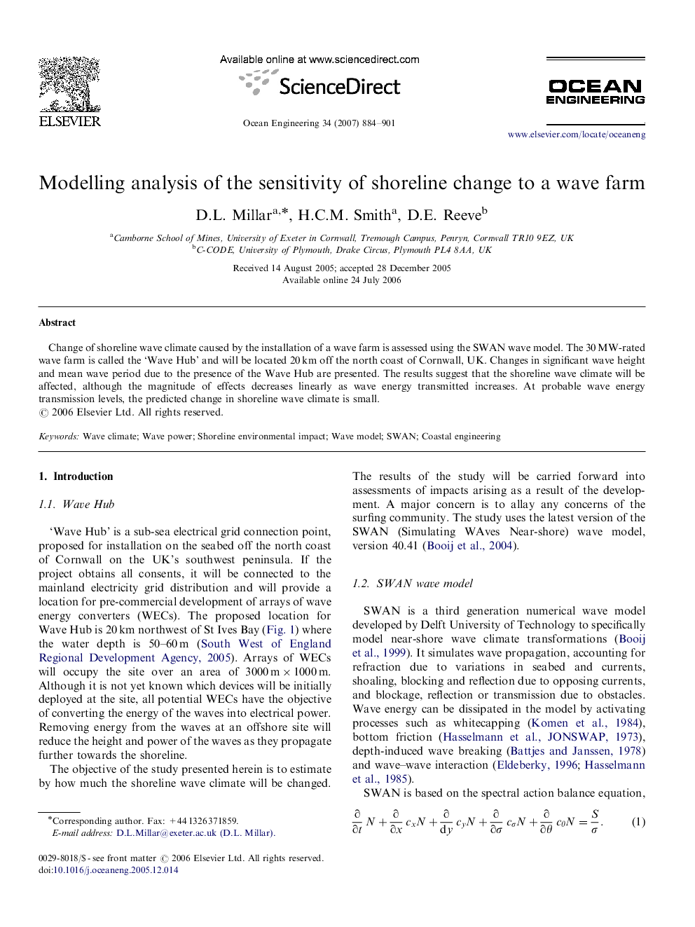 Modelling analysis of the sensitivity of shoreline change to a wave farm