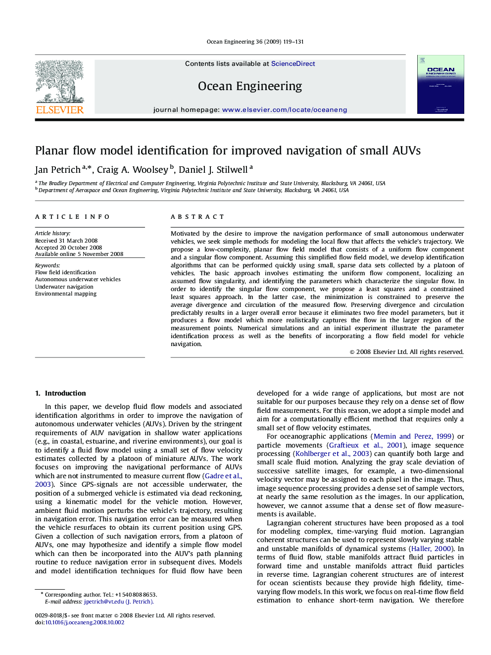 Planar flow model identification for improved navigation of small AUVs