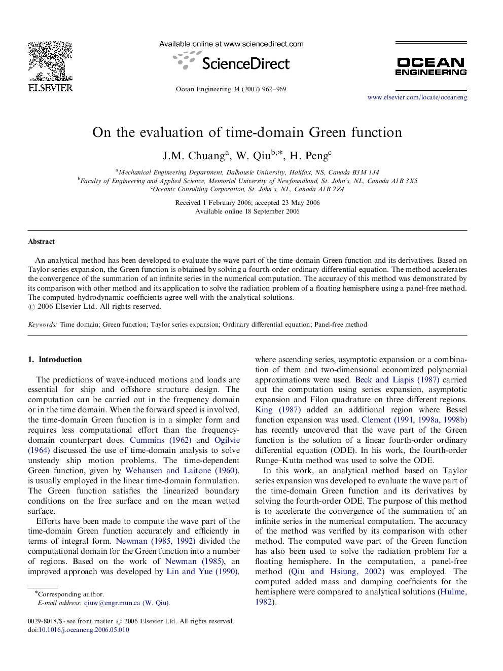 On the evaluation of time-domain Green function