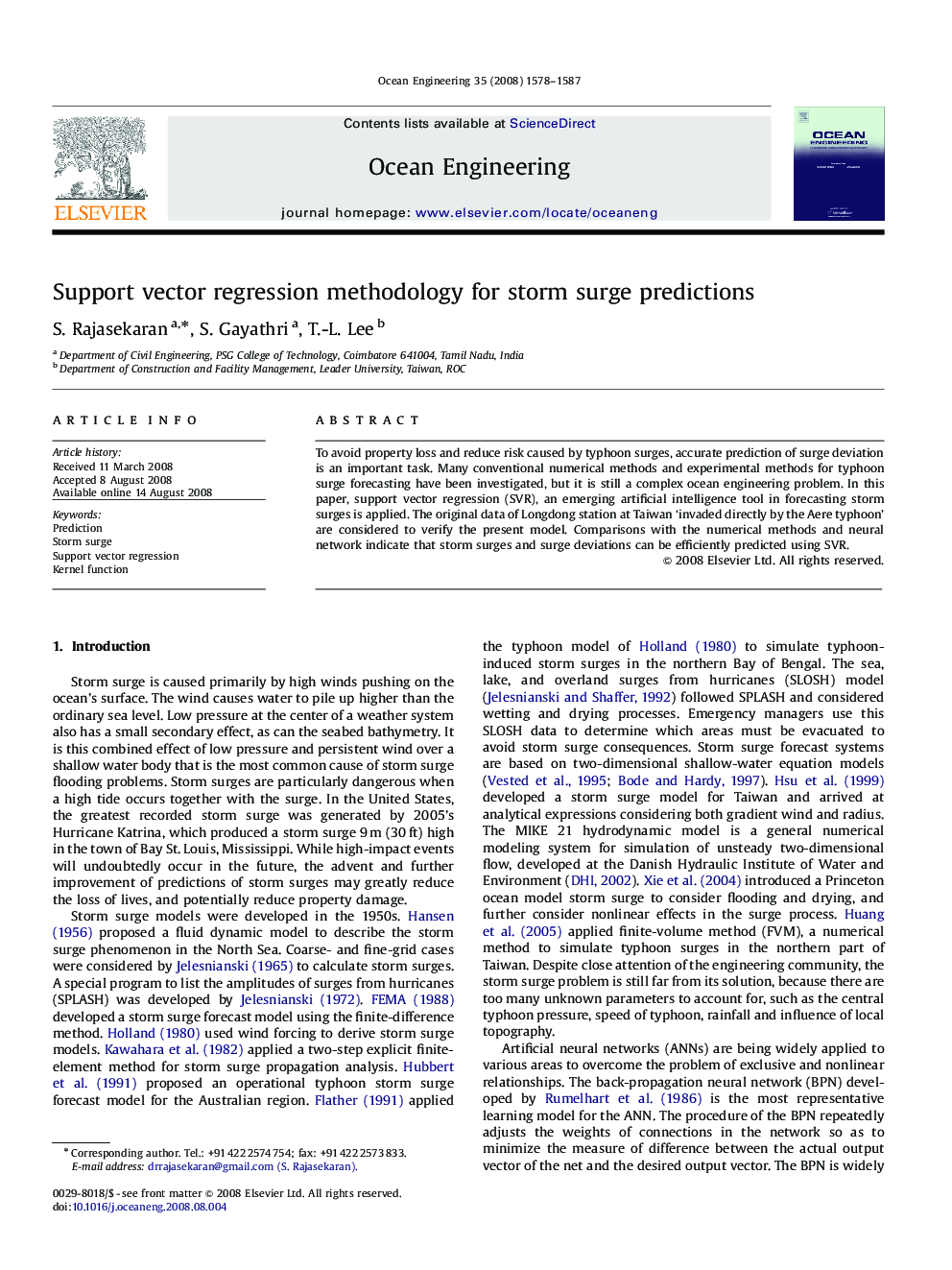 Support vector regression methodology for storm surge predictions