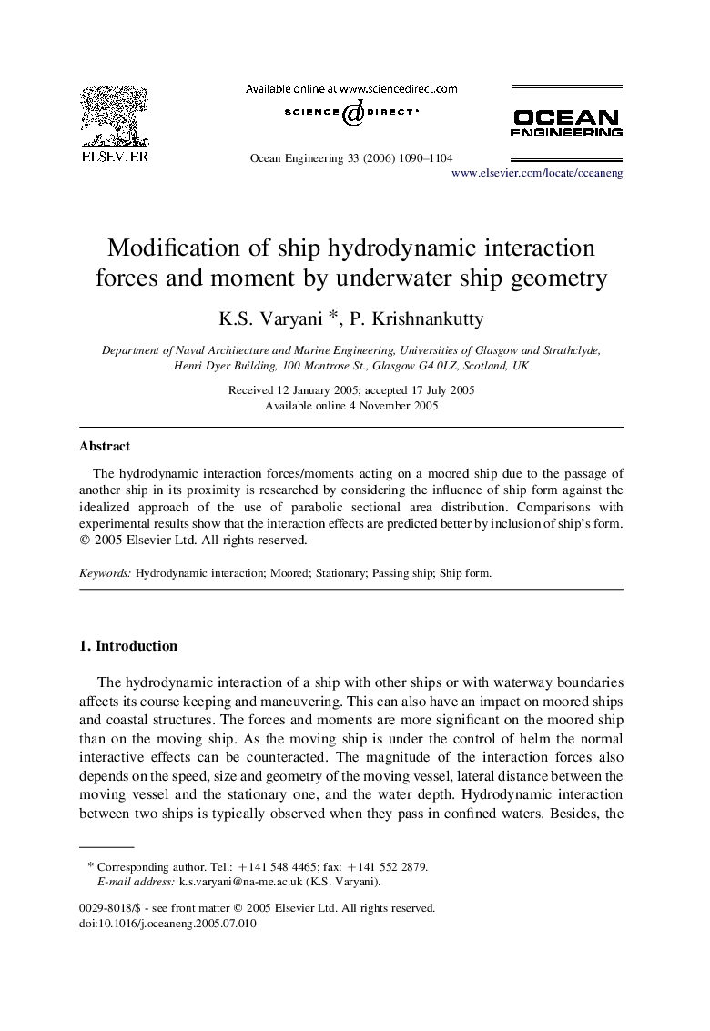 Modification of ship hydrodynamic interaction forces and moment by underwater ship geometry