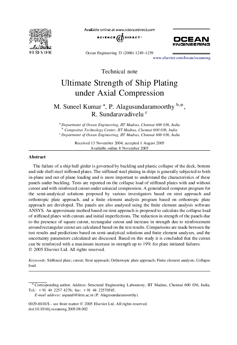 Ultimate Strength of Ship Plating under Axial Compression
