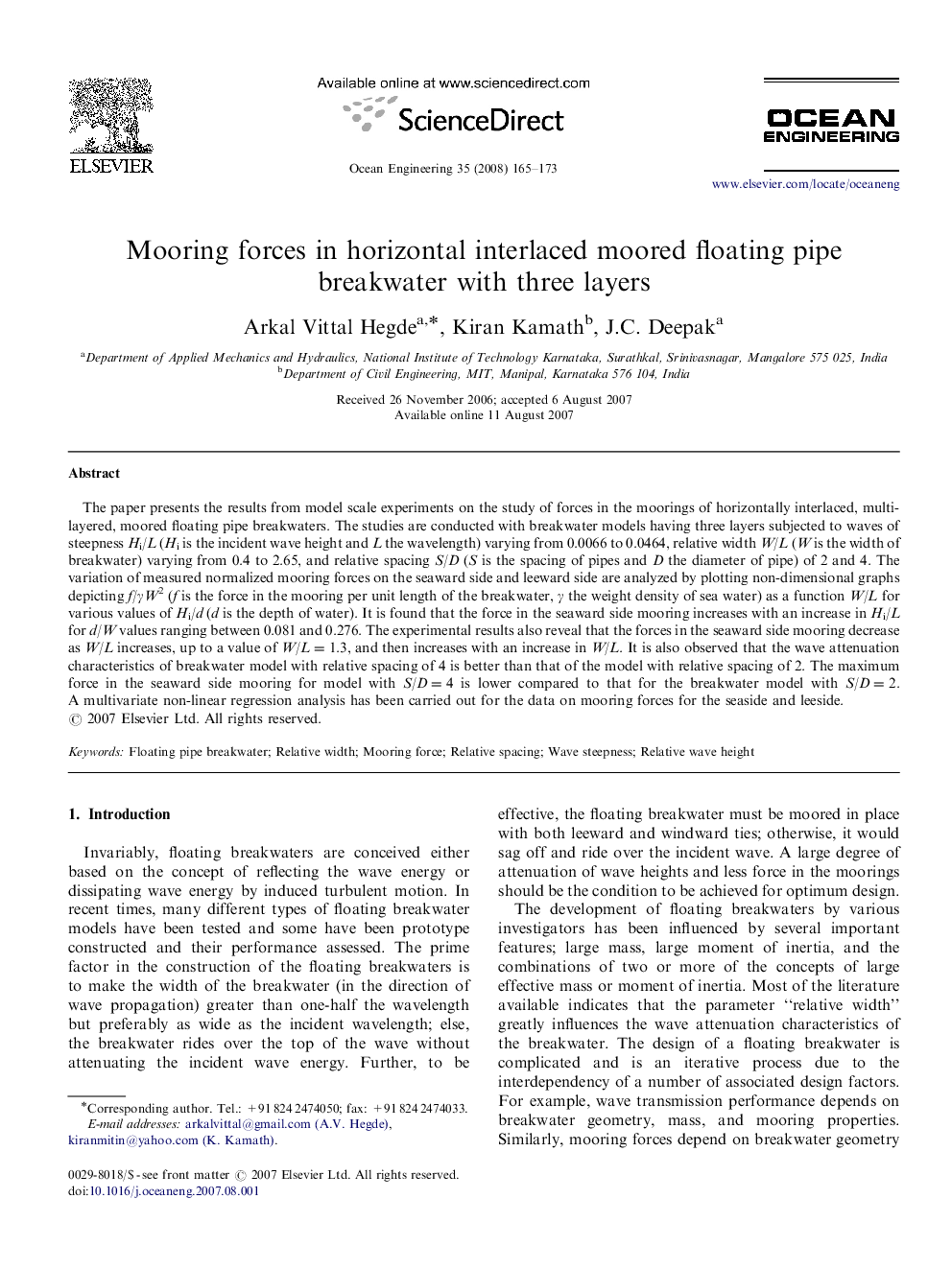 Mooring forces in horizontal interlaced moored floating pipe breakwater with three layers