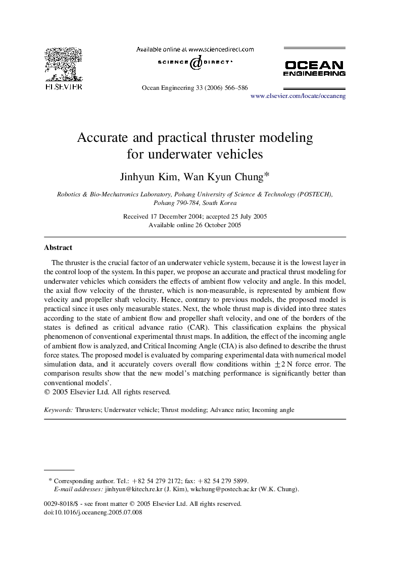 Accurate and practical thruster modeling for underwater vehicles