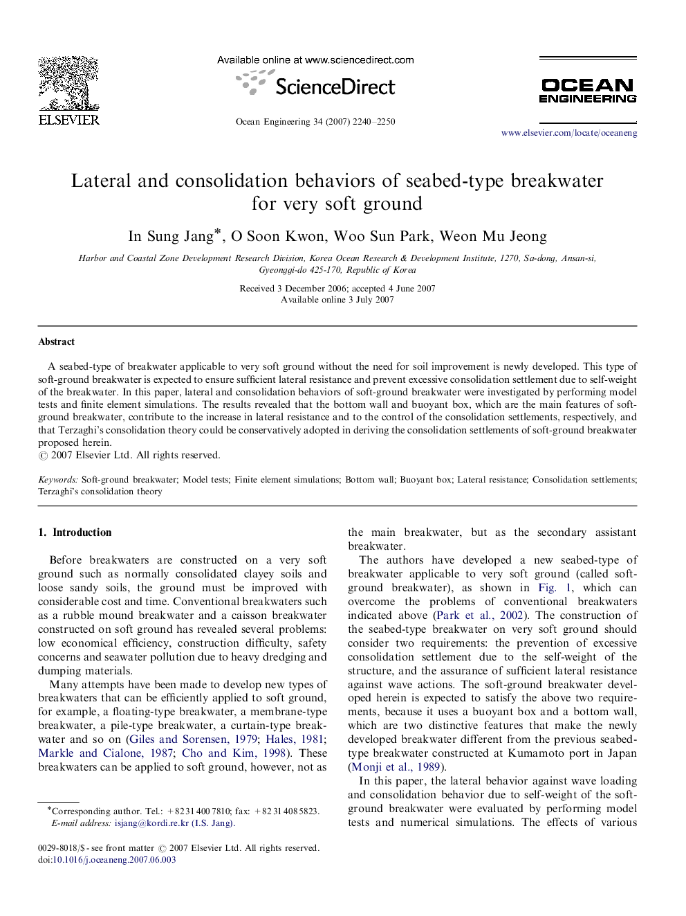 Lateral and consolidation behaviors of seabed-type breakwater for very soft ground