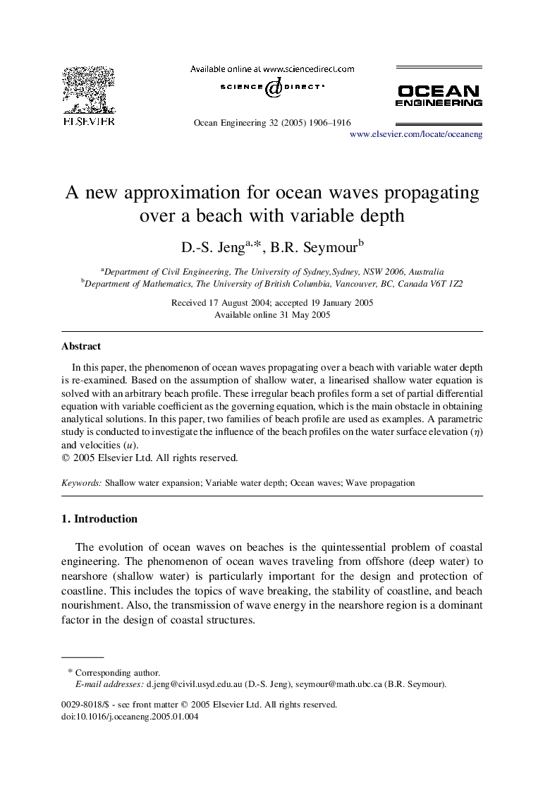 A new approximation for ocean waves propagating over a beach with variable depth