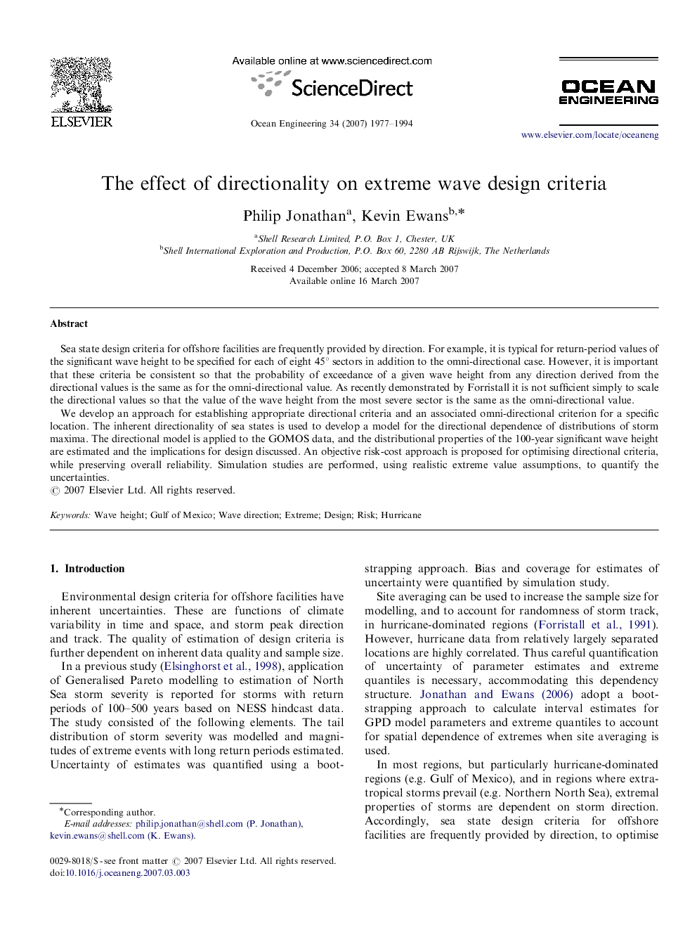 The effect of directionality on extreme wave design criteria