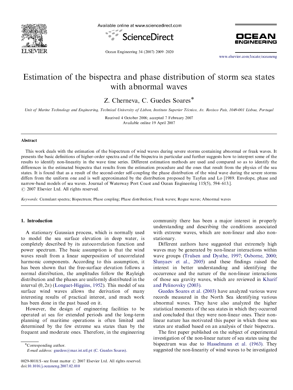 Estimation of the bispectra and phase distribution of storm sea states with abnormal waves