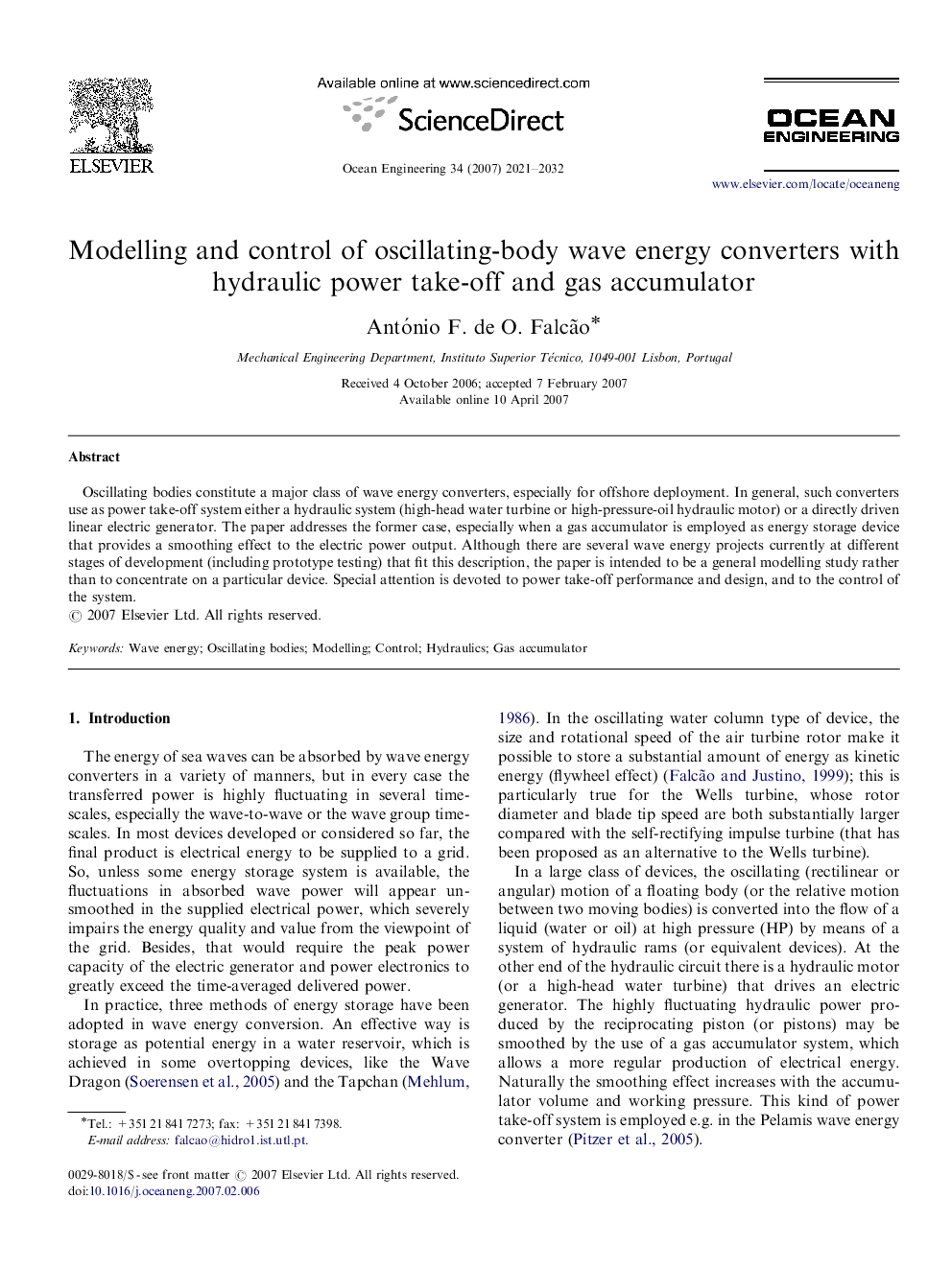 Modelling and control of oscillating-body wave energy converters with hydraulic power take-off and gas accumulator