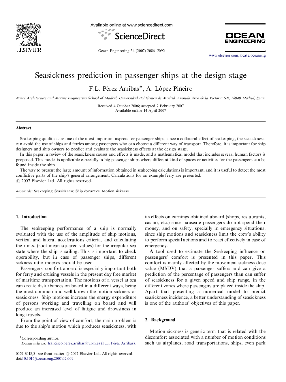 عکس صفحه اول مقاله: Seasickness prediction in passenger ships at the design stage Seasickness prediction in passenger ships at the design stage
