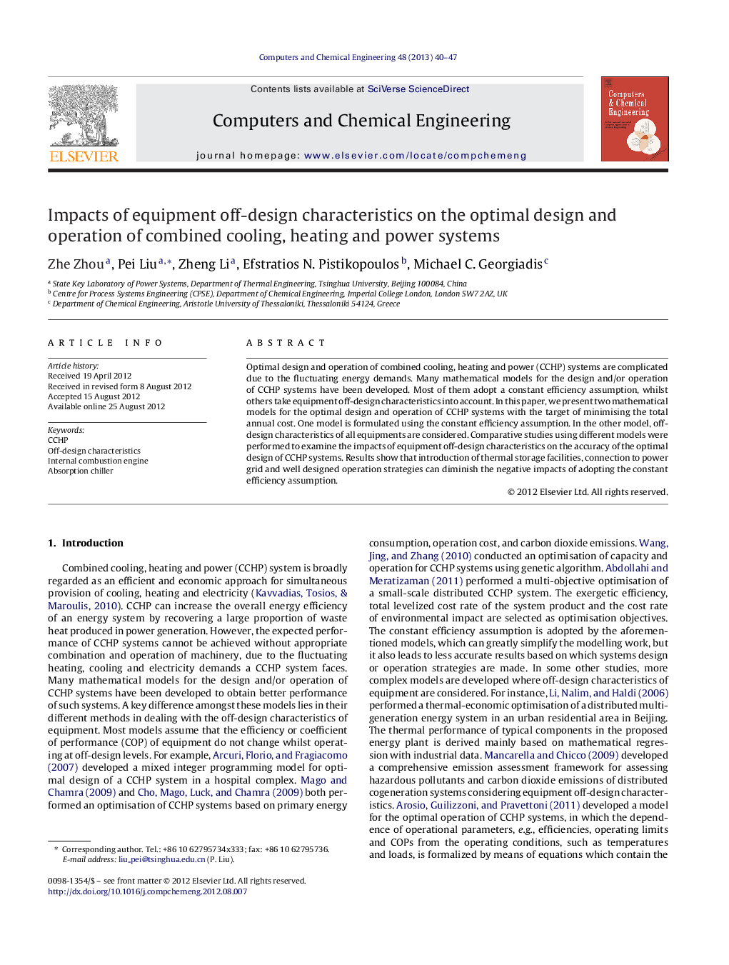 Impacts of equipment off-design characteristics on the optimal design and operation of combined cooling, heating and power systems