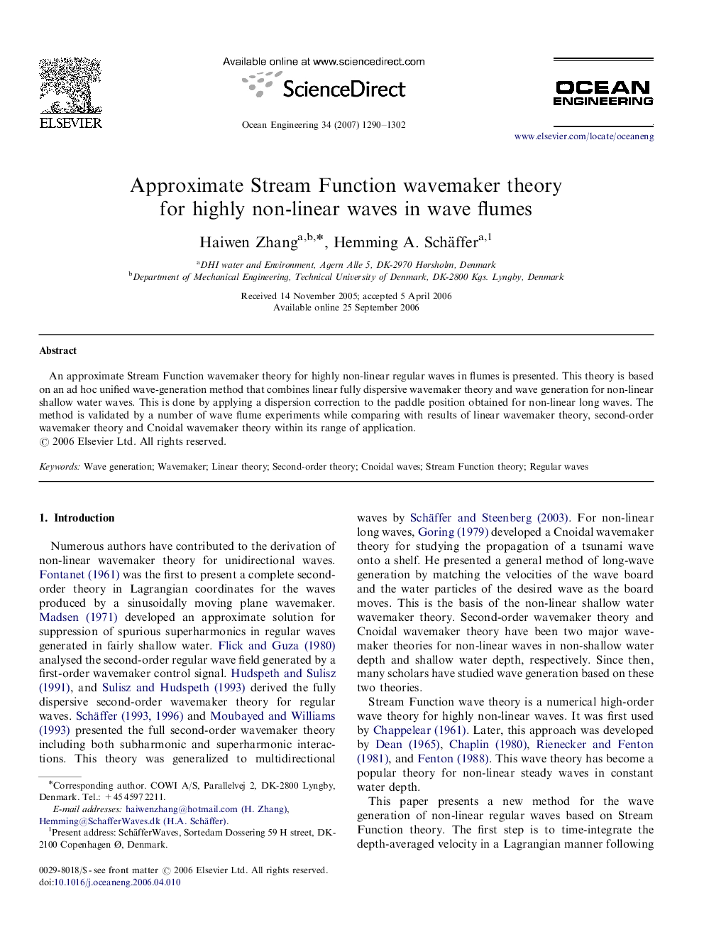 Approximate Stream Function wavemaker theory for highly non-linear waves in wave flumes