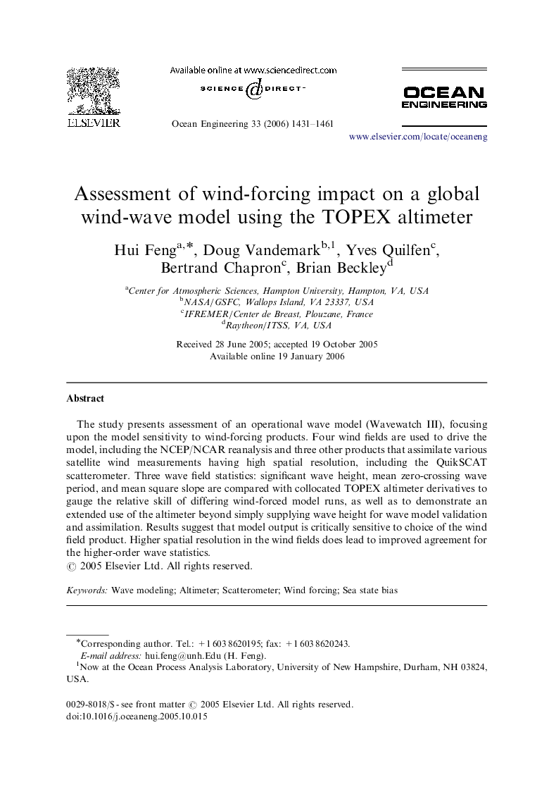 Assessment of wind-forcing impact on a global wind-wave model using the TOPEX altimeter