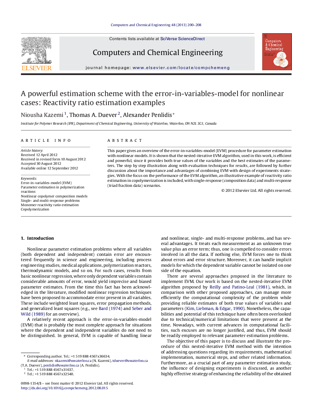 A powerful estimation scheme with the error-in-variables-model for nonlinear cases: Reactivity ratio estimation examples