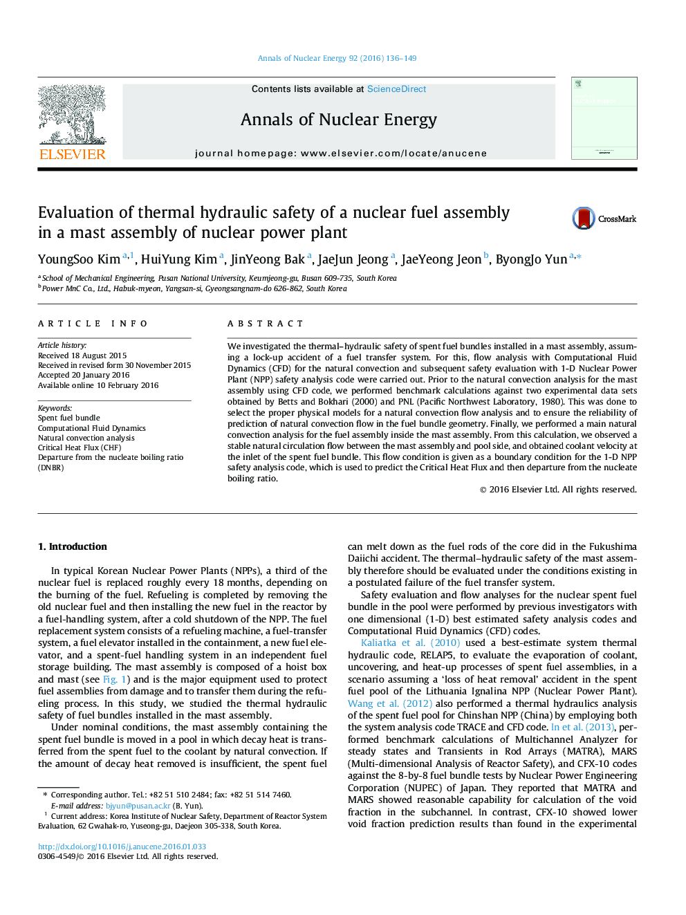 Evaluation of thermal hydraulic safety of a nuclear fuel assembly in a mast assembly of nuclear power plant