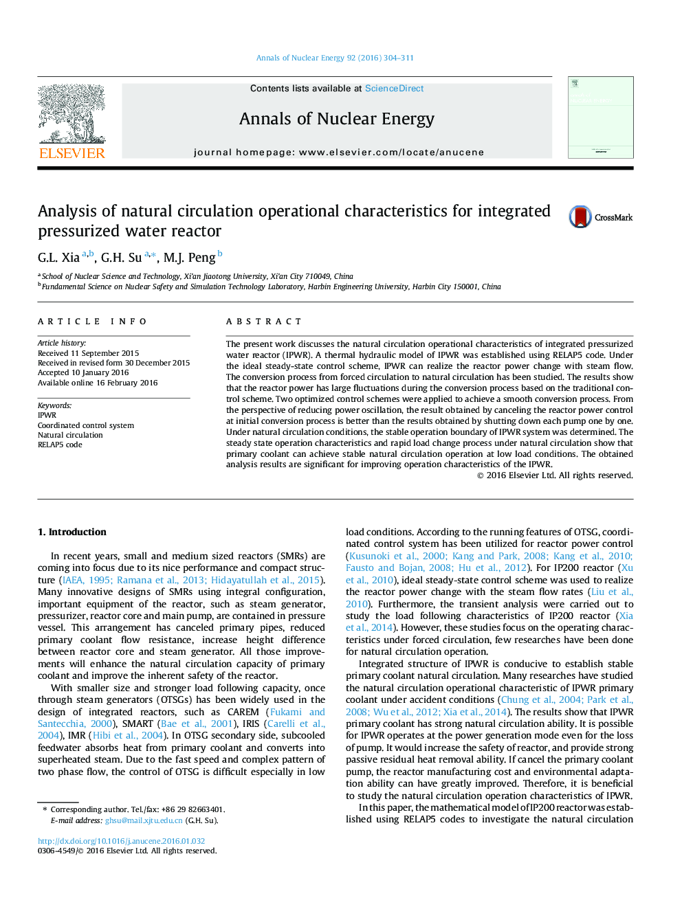 تجزیه و تحلیل ویژگی های عملیاتی گردش طبیعی برای یک راکتور آب یکپارچه 