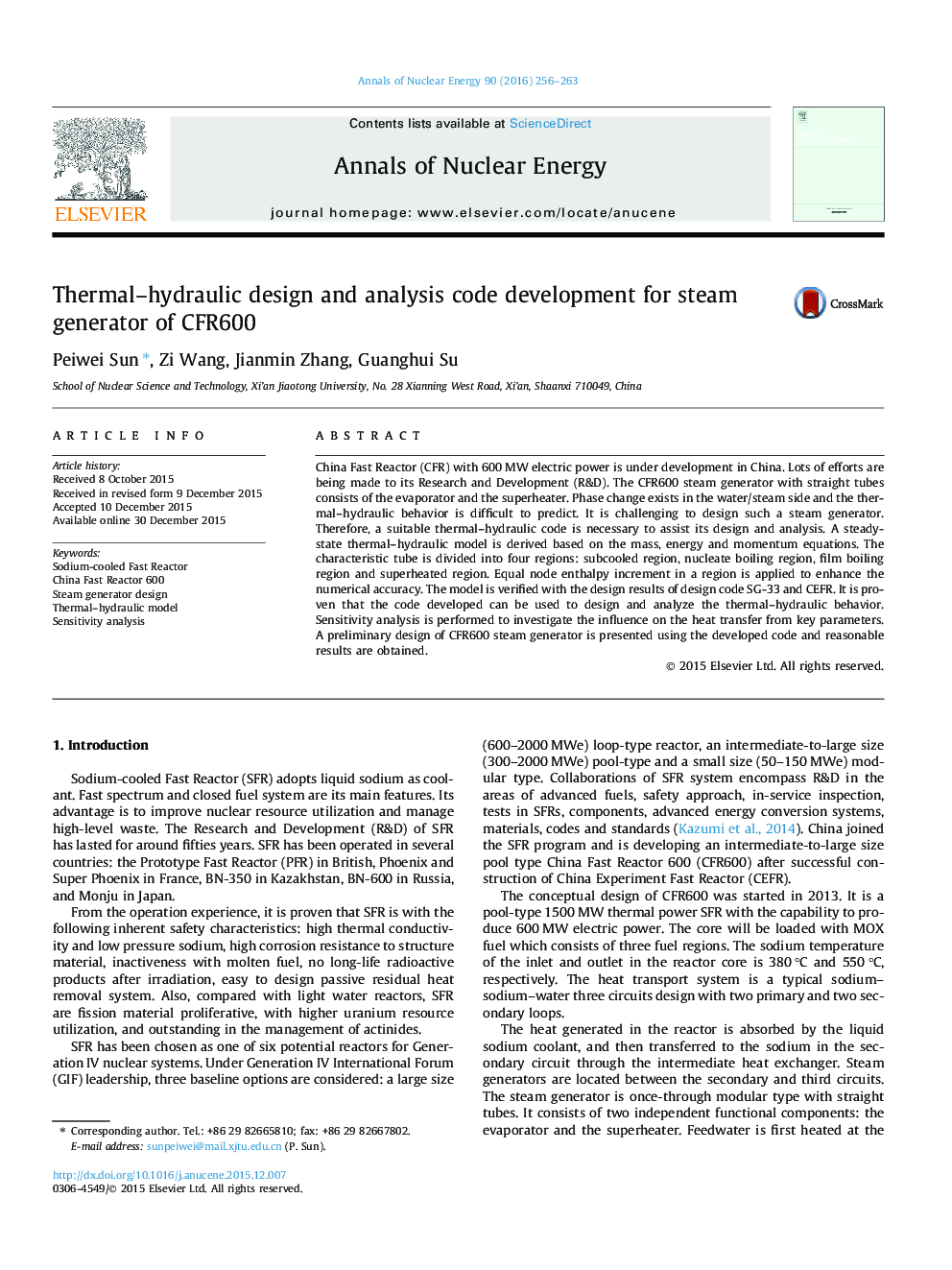 Thermal–hydraulic design and analysis code development for steam generator of CFR600