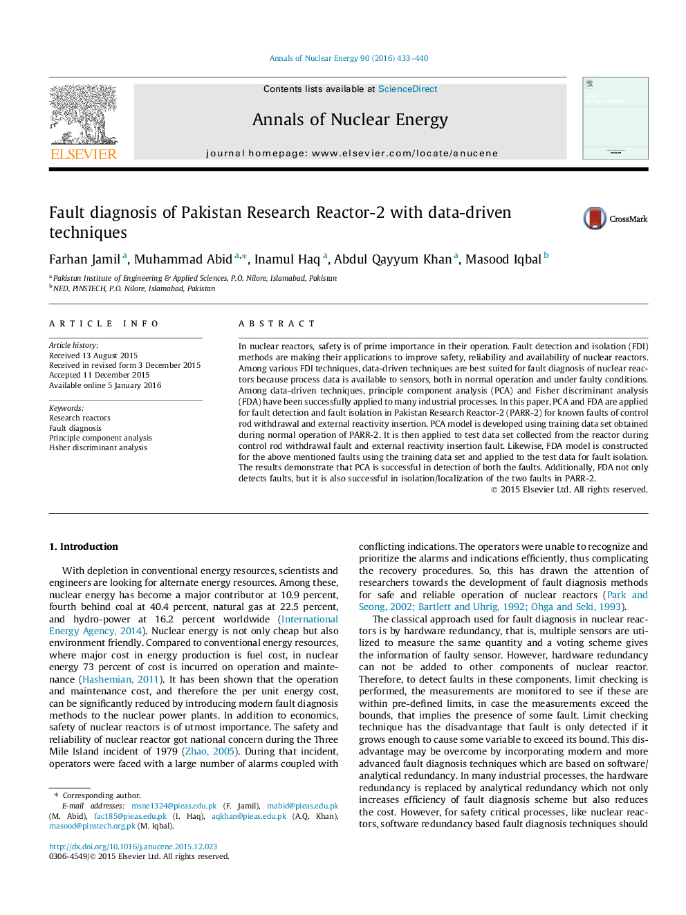 Fault diagnosis of Pakistan Research Reactor-2 with data-driven techniques