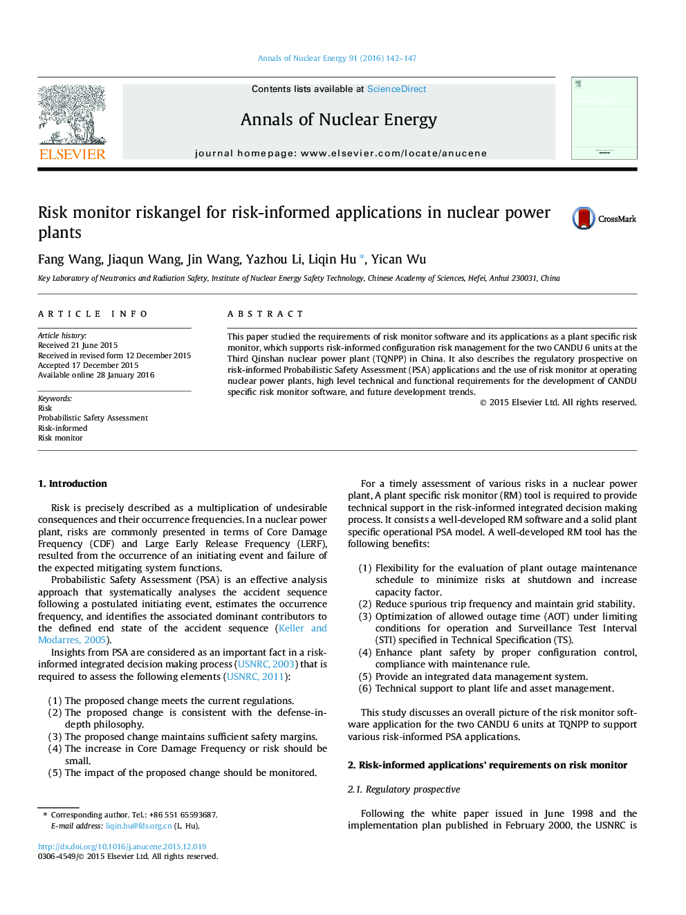 Risk monitor riskangel for risk-informed applications in nuclear power plants