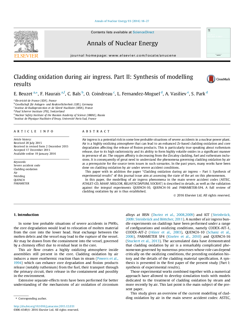 Cladding oxidation during air ingress. Part II: Synthesis of modelling results