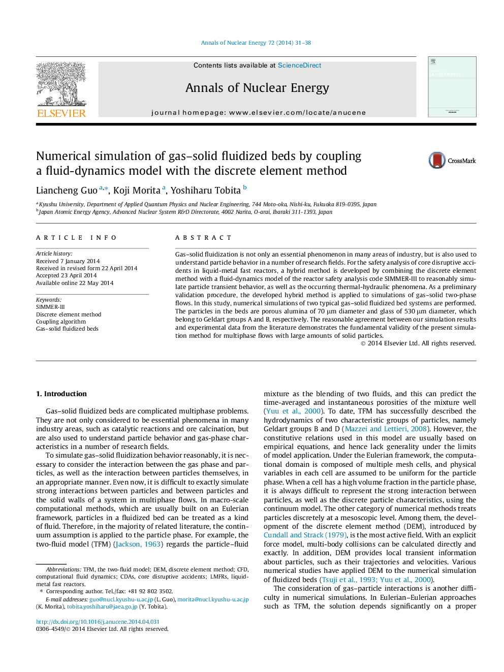 Numerical simulation of gas–solid fluidized beds by coupling a fluid-dynamics model with the discrete element method