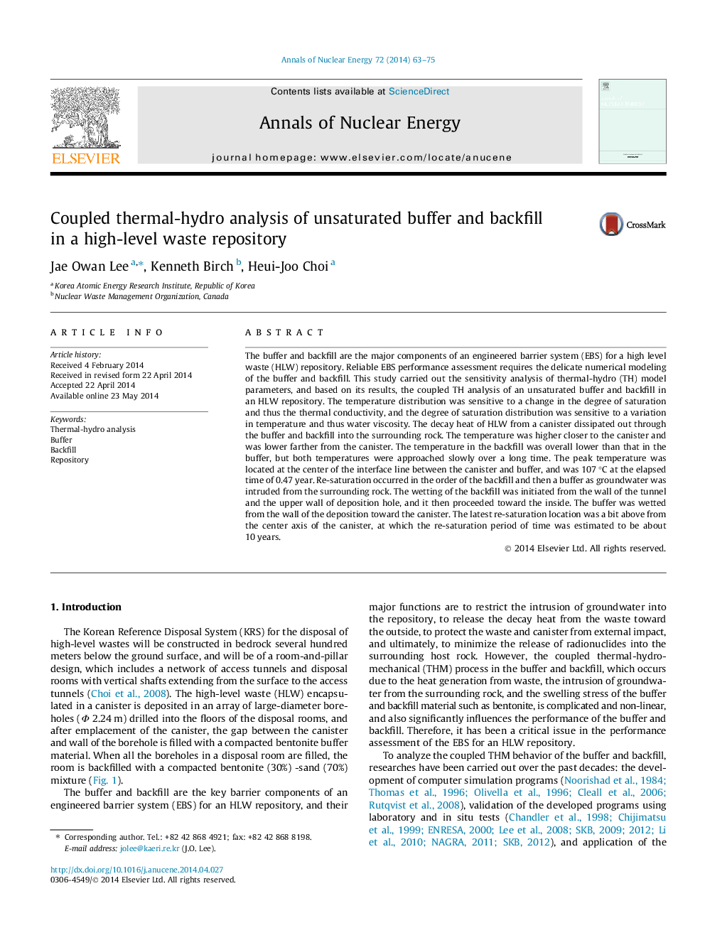 Coupled thermal-hydro analysis of unsaturated buffer and backfill in a high-level waste repository