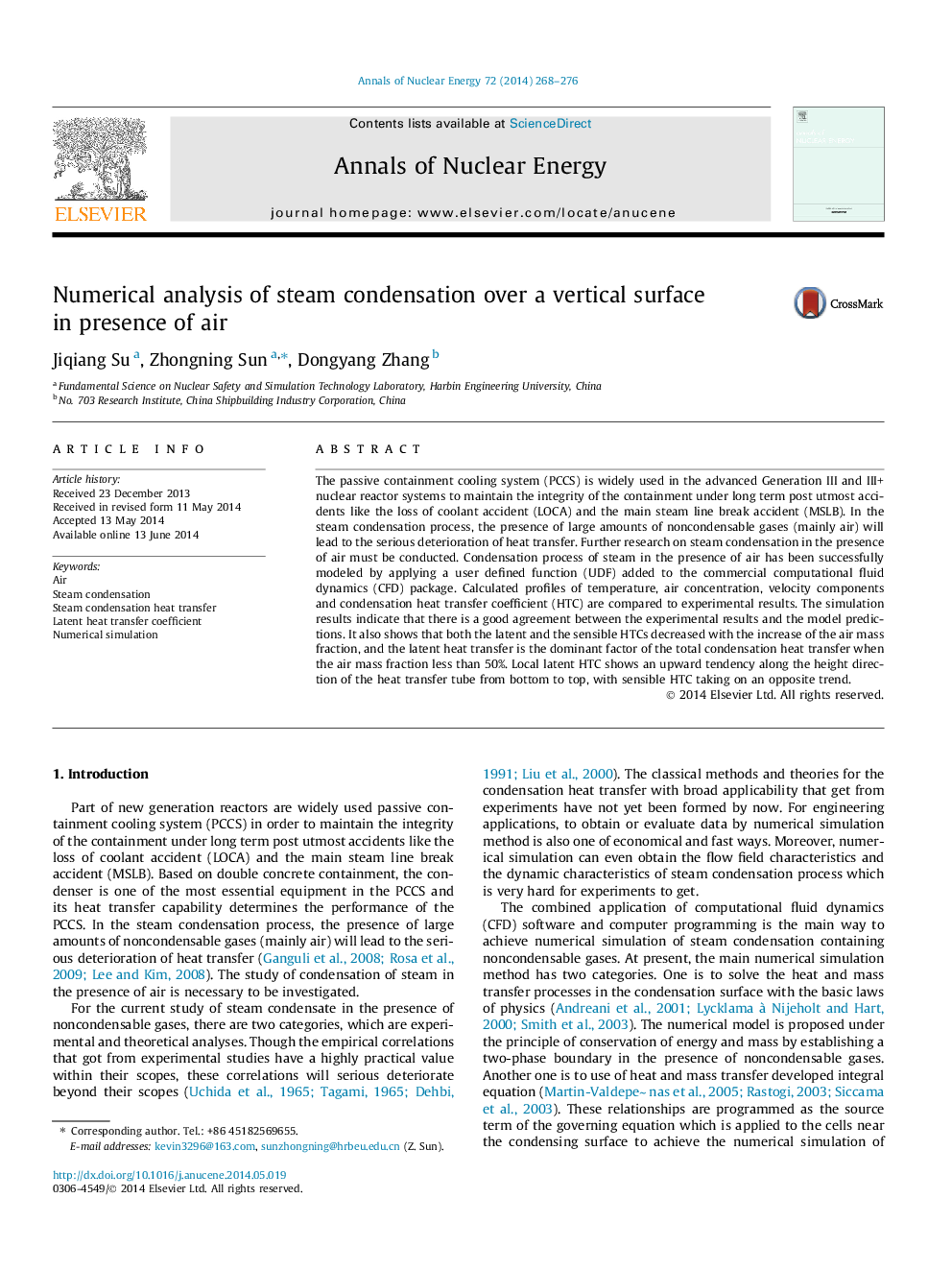 Numerical analysis of steam condensation over a vertical surface in presence of air