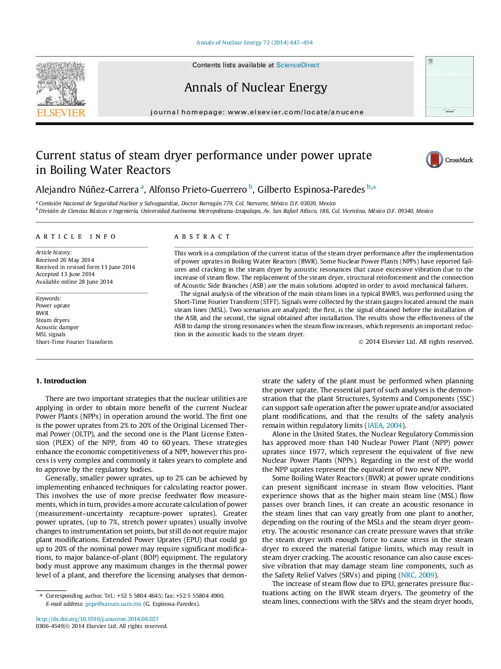 Current status of steam dryer performance under power uprate in Boiling Water Reactors