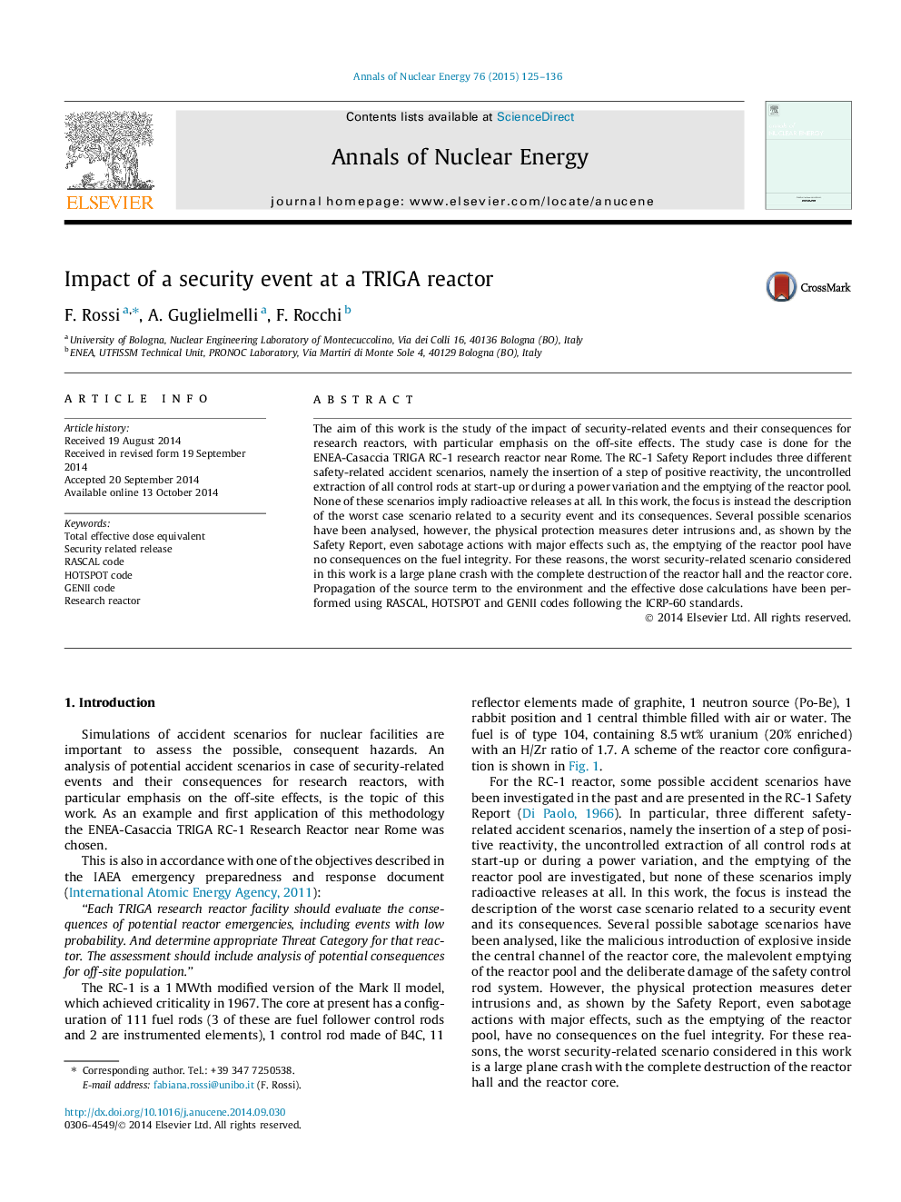 Impact of a security event at a TRIGA reactor