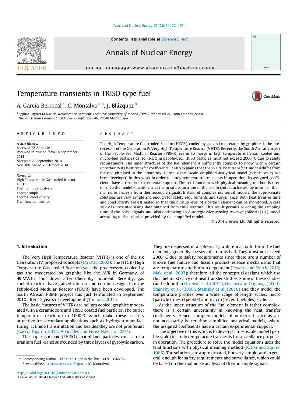 Temperature transients in TRISO type fuel