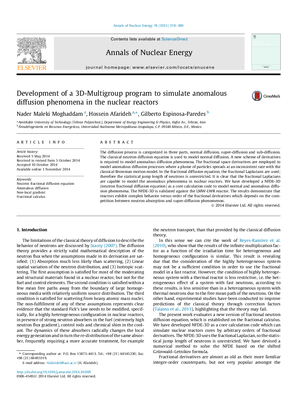 Development of a 3D-Multigroup program to simulate anomalous diffusion phenomena in the nuclear reactors