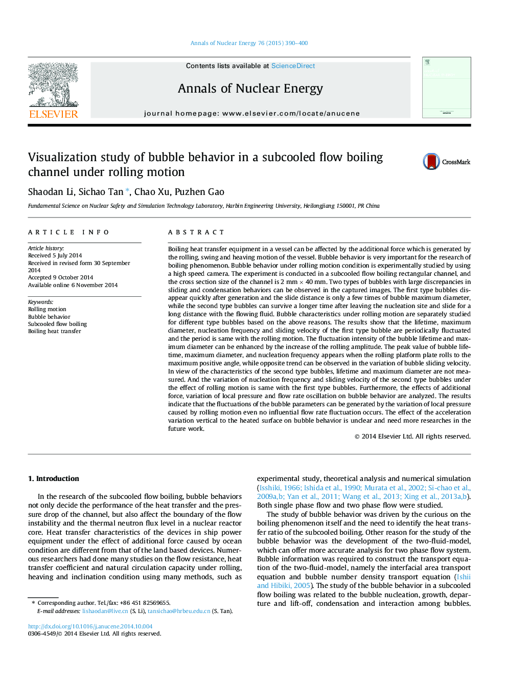 Visualization study of bubble behavior in a subcooled flow boiling channel under rolling motion