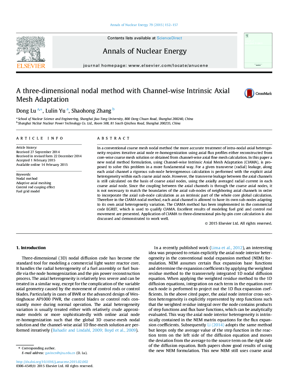 A three-dimensional nodal method with Channel-wise Intrinsic Axial Mesh Adaptation