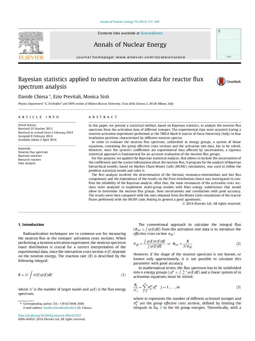 Bayesian statistics applied to neutron activation data for reactor flux spectrum analysis