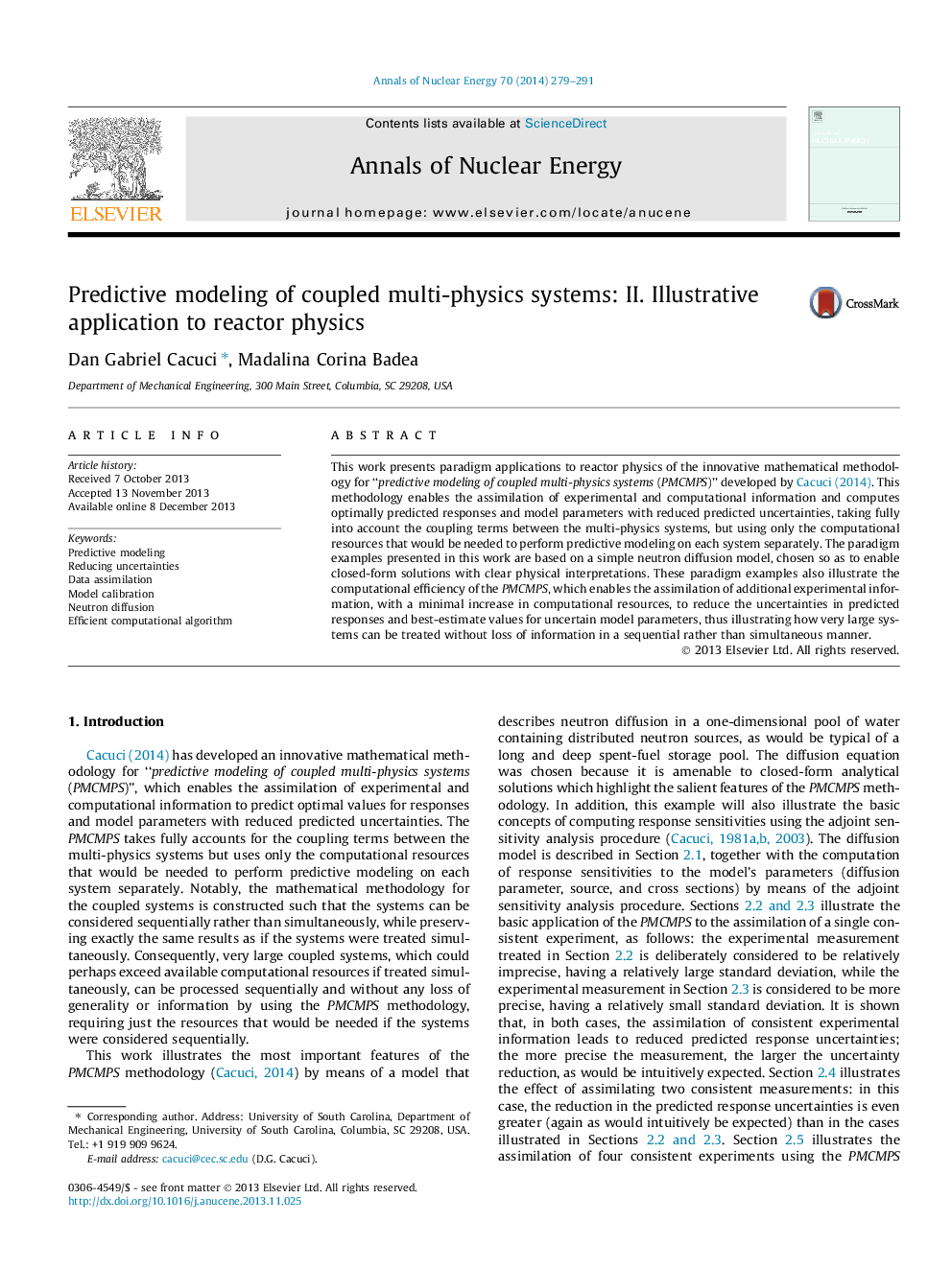 Predictive modeling of coupled multi-physics systems: II. Illustrative application to reactor physics