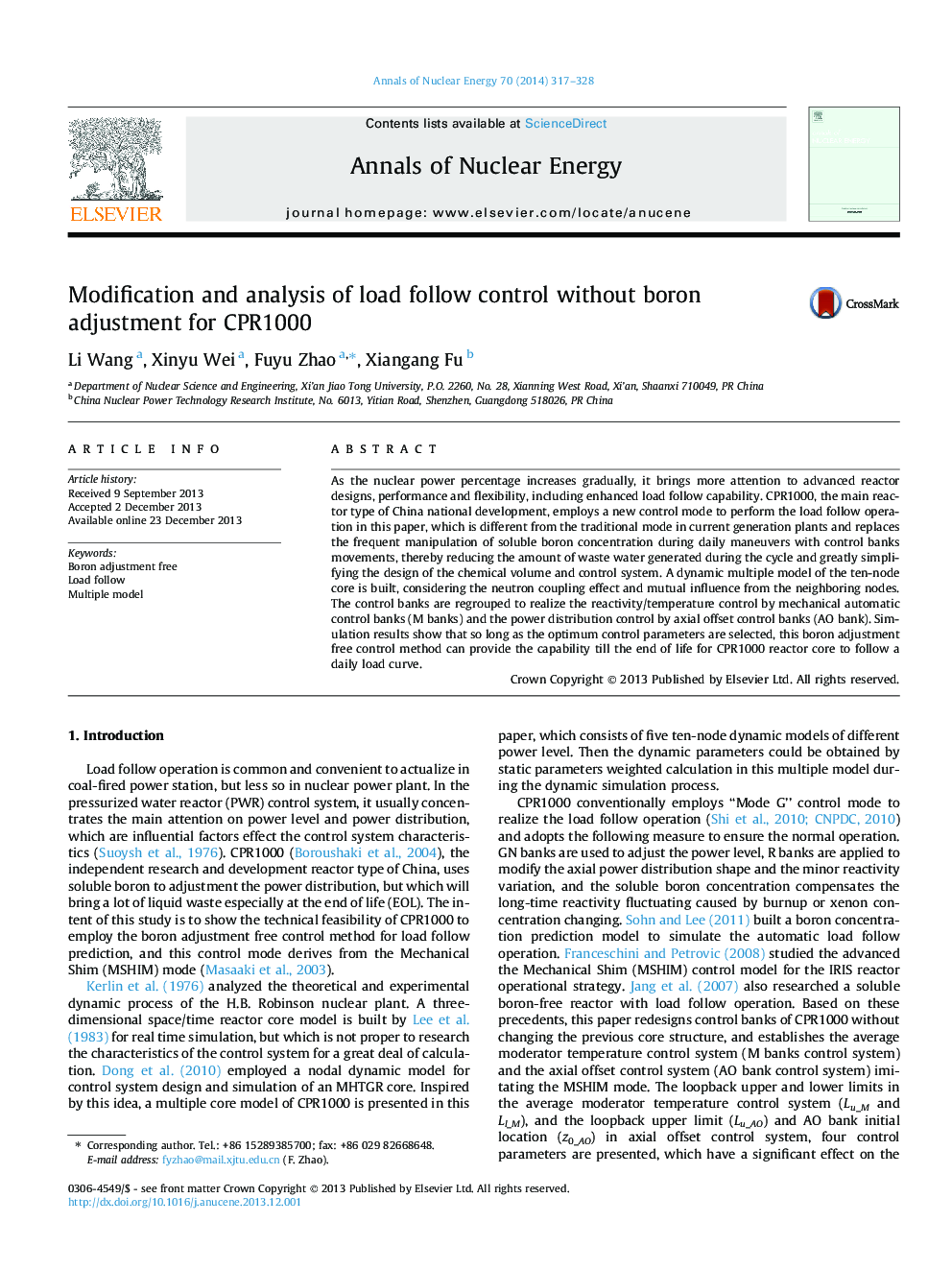 Modification and analysis of load follow control without boron adjustment for CPR1000