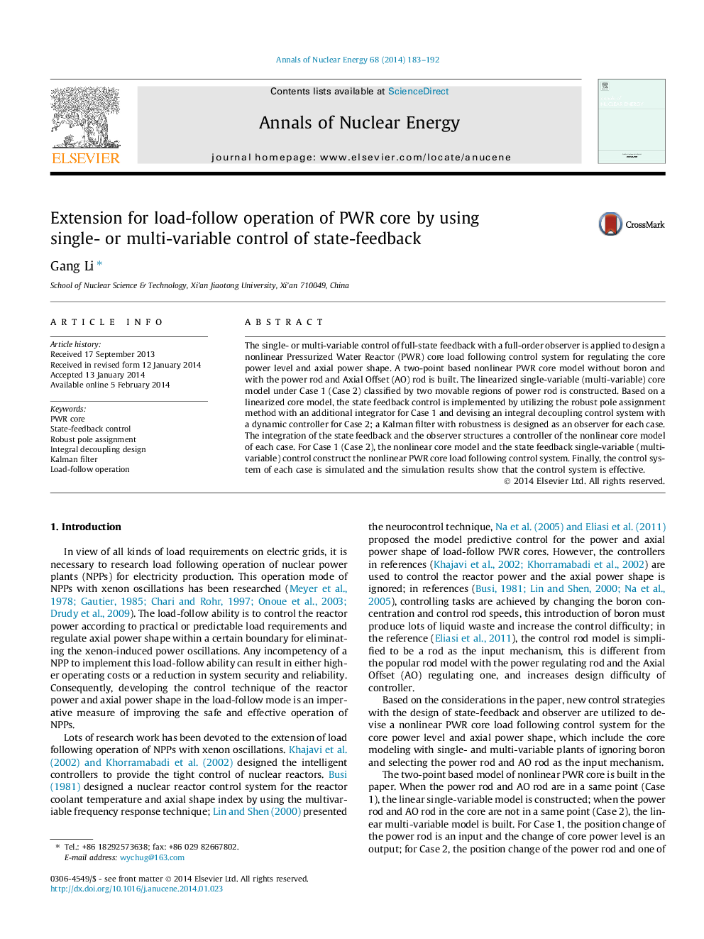 Extension for load-follow operation of PWR core by using single- or multi-variable control of state-feedback