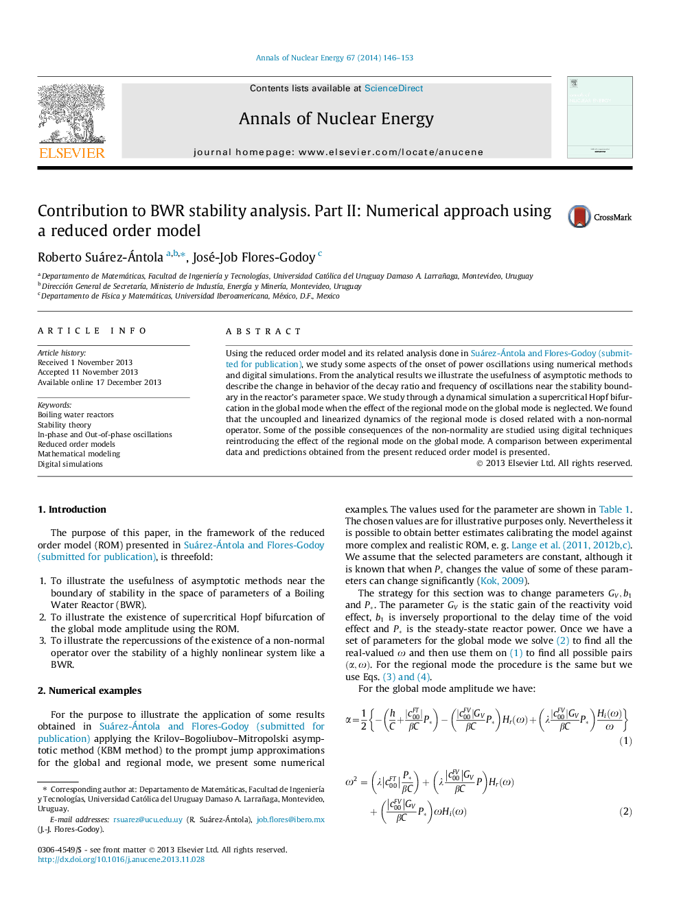 Contribution to BWR stability analysis. Part II: Numerical approach using a reduced order model