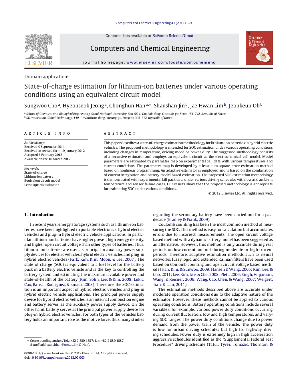 State-of-charge estimation for lithium-ion batteries under various operating conditions using an equivalent circuit model