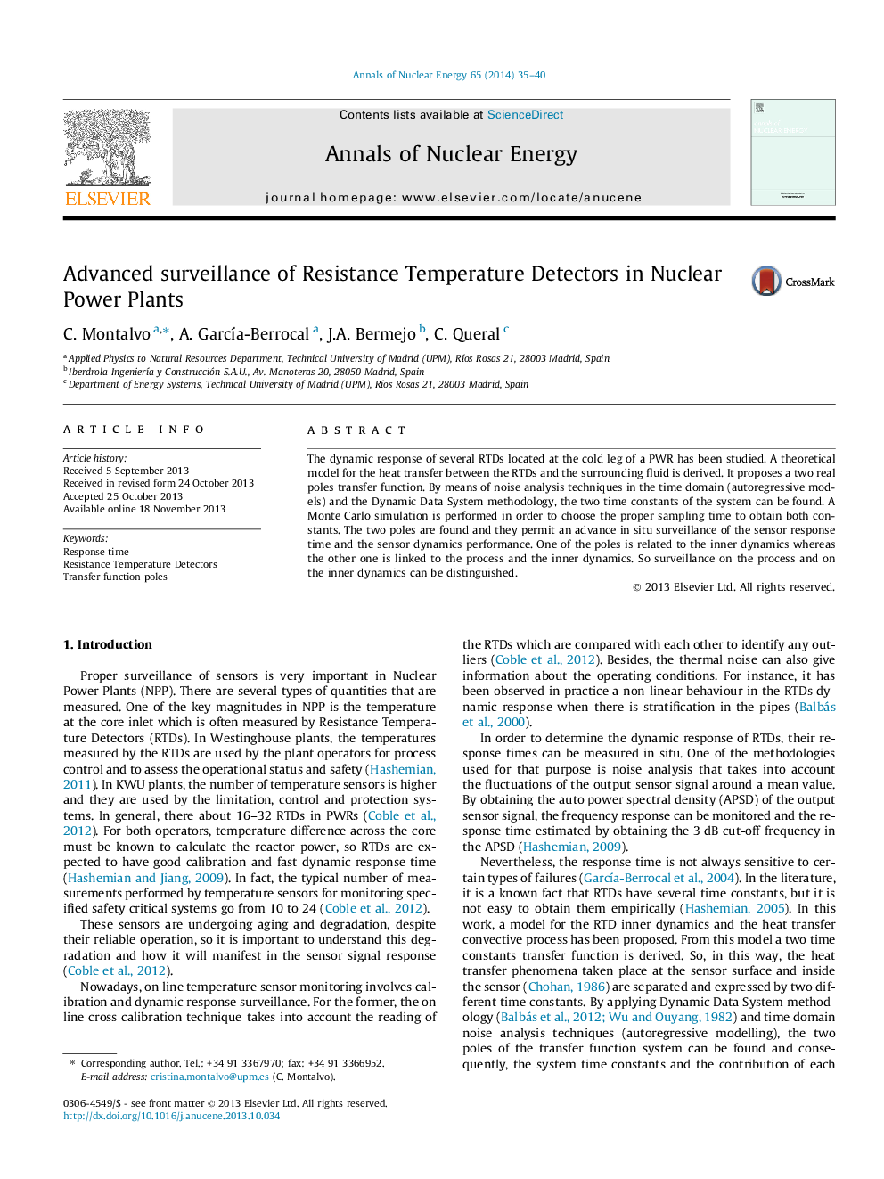 Advanced surveillance of Resistance Temperature Detectors in Nuclear Power Plants