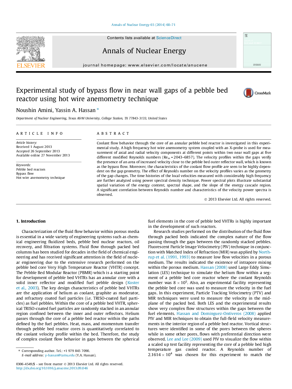 Experimental study of bypass flow in near wall gaps of a pebble bed reactor using hot wire anemometry technique