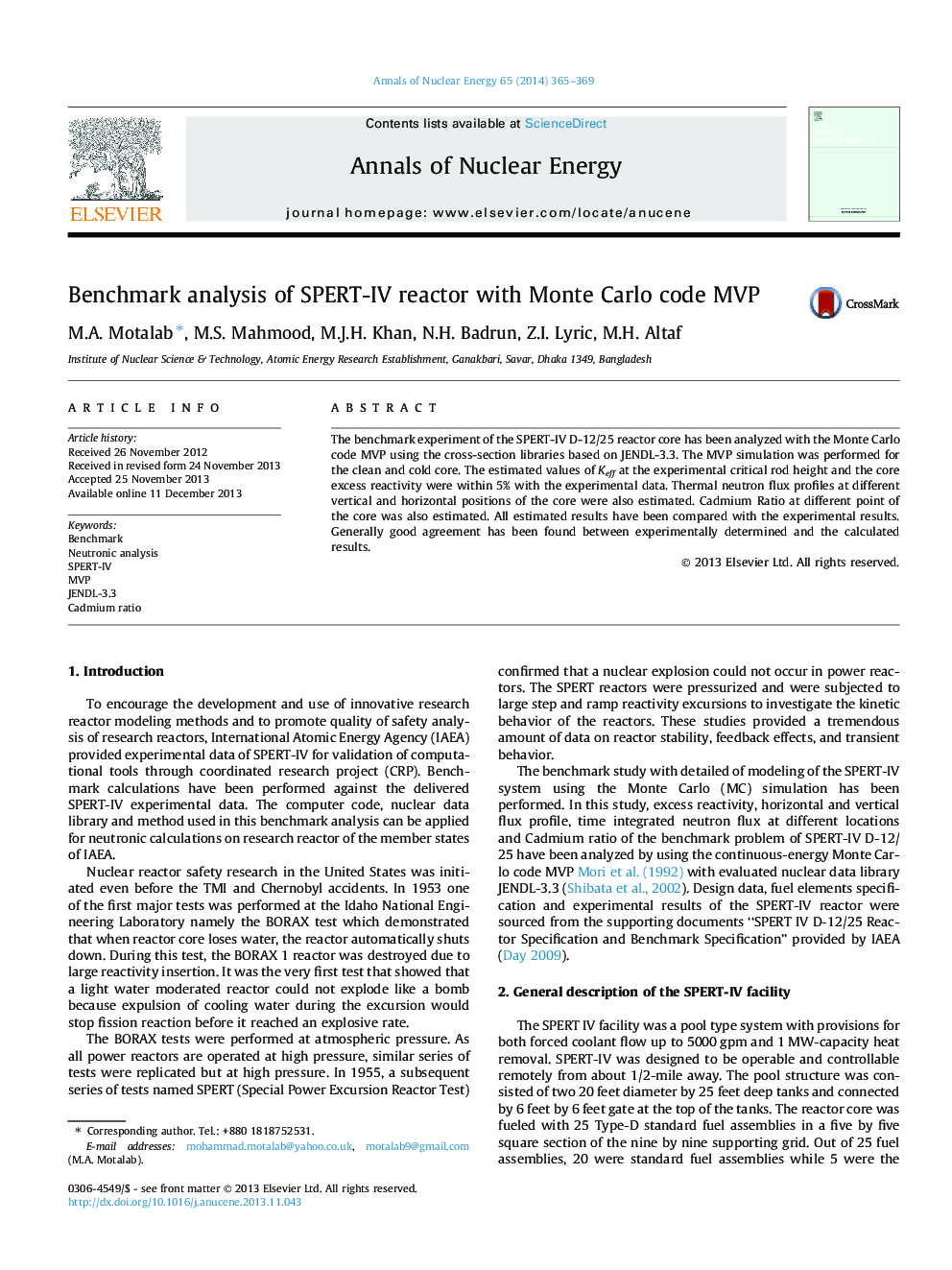 Benchmark analysis of SPERT-IV reactor with Monte Carlo code MVP