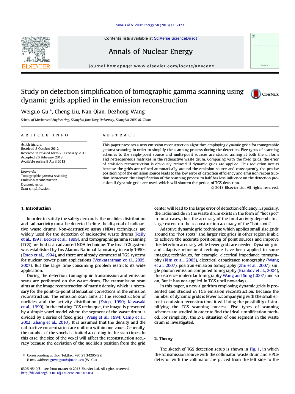 عکس صفحه اول مقاله: Study on detection simplification of tomographic gamma scanning using dynamic grids applied in the emission reconstruction Study on detection simplification of tomographic gamma scanning using dynamic grids applied in the emission reconstruction