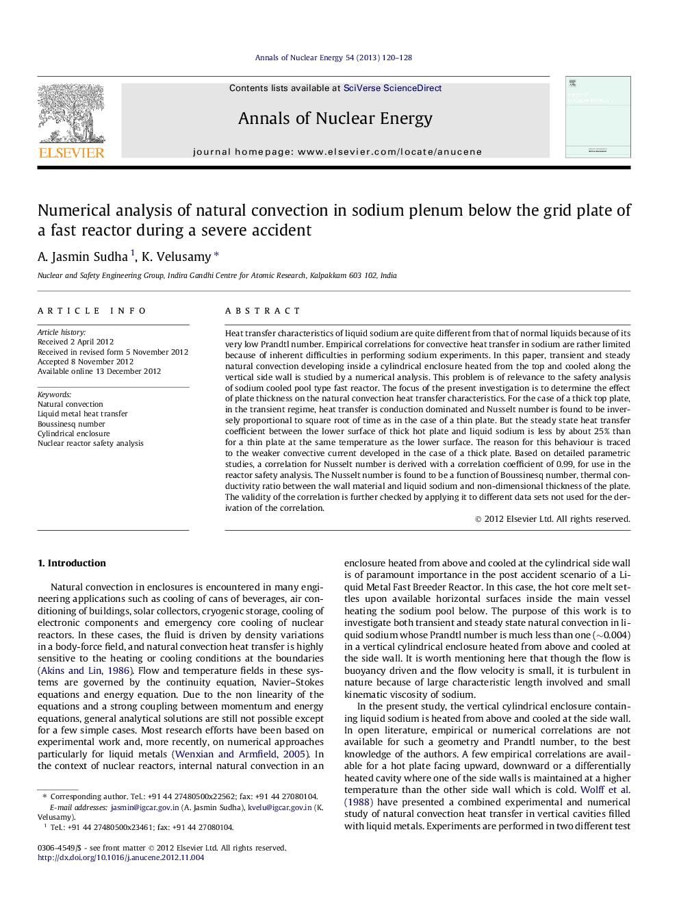 Numerical analysis of natural convection in sodium plenum below the grid plate of a fast reactor during a severe accident