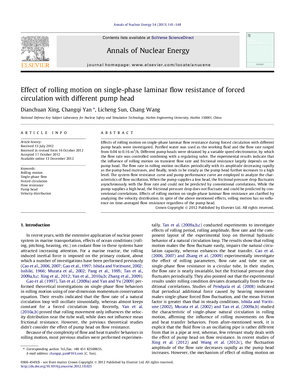 Effect of rolling motion on single-phase laminar flow resistance of forced circulation with different pump head