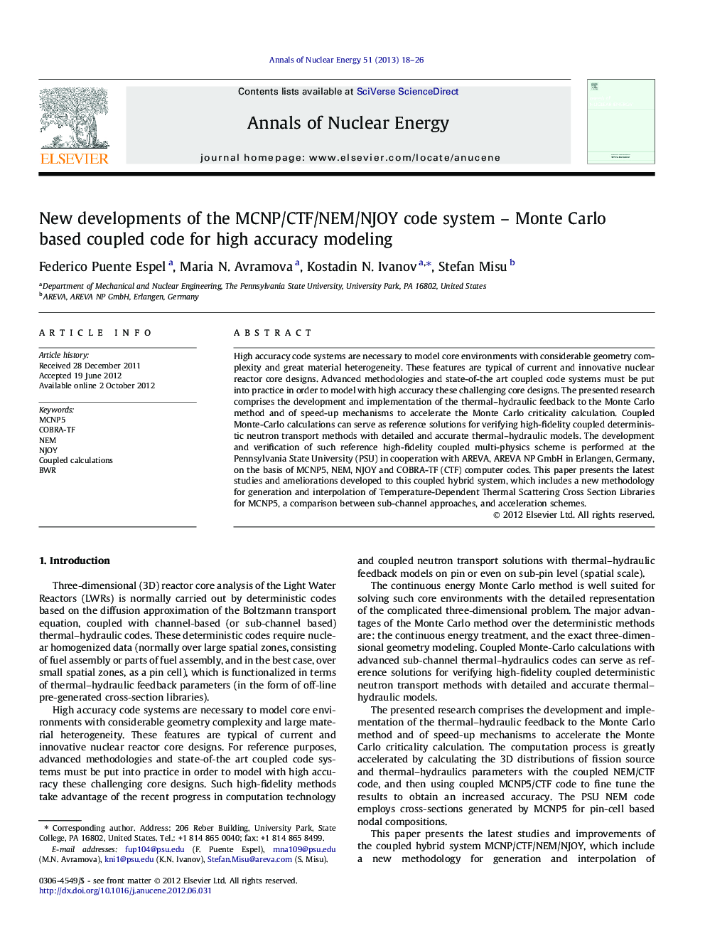 New developments of the MCNP/CTF/NEM/NJOY code system – Monte Carlo based coupled code for high accuracy modeling