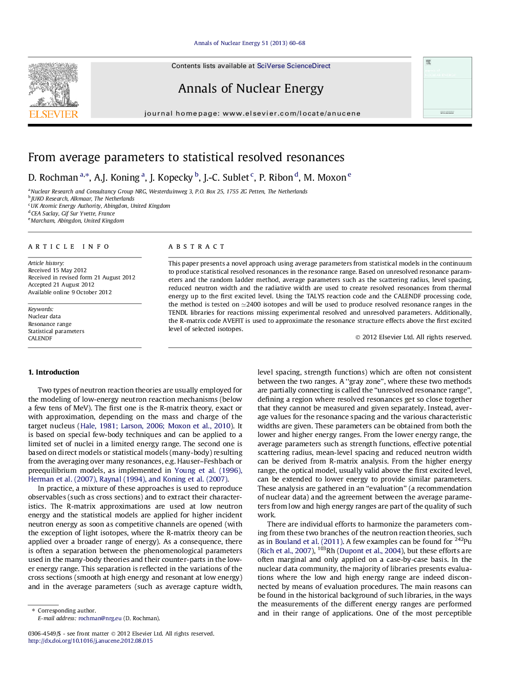 From average parameters to statistical resolved resonances